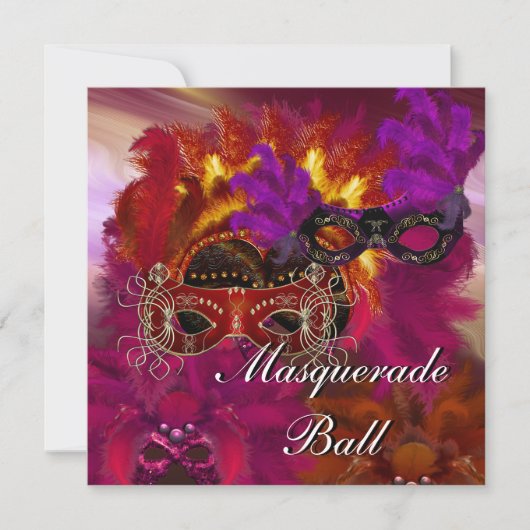 Uitnodiging Maskers Masquerade Bal Feest 6 (Voorkant)