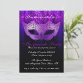 Uitnodiging Masquerade Feest Blauw & Paars (Staand voorkant)