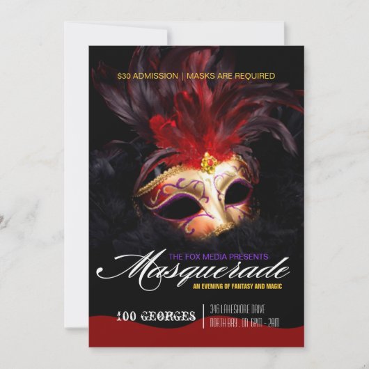 Uitnodiging Masquerade Party (Voorkant)