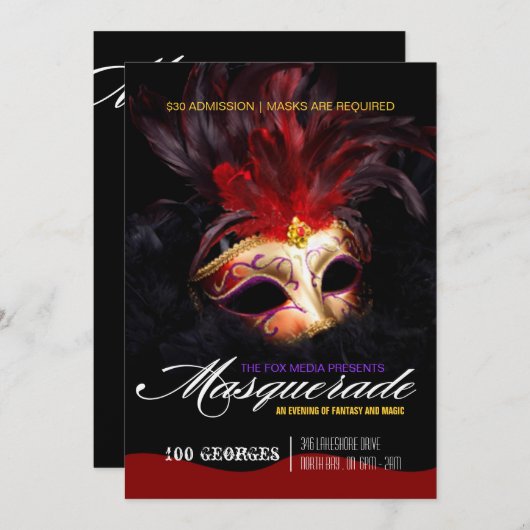 Uitnodiging Masquerade Party (Voorkant / Achterkant)