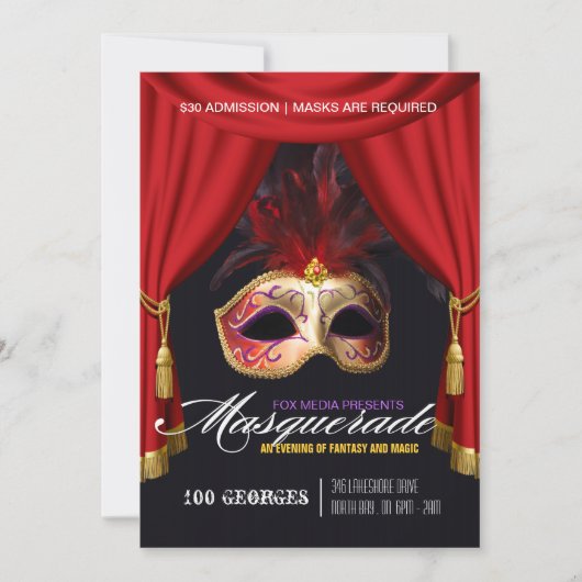 Uitnodiging Masquerade Party (Voorkant)