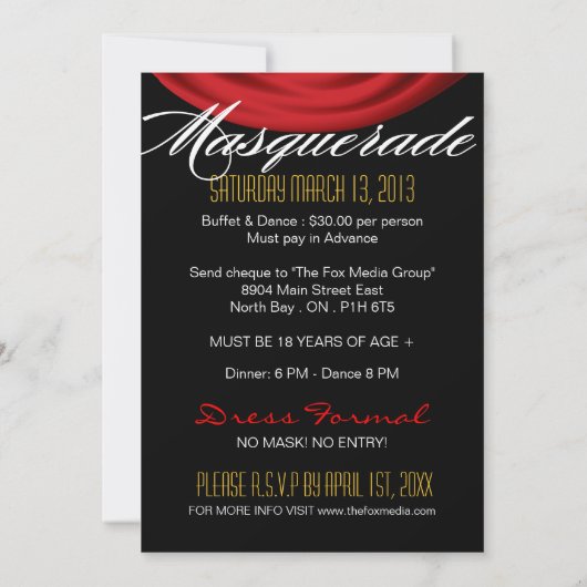 Uitnodiging Masquerade Party (Achterkant)