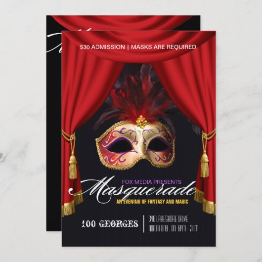 Uitnodiging Masquerade Party (Voorkant / Achterkant)