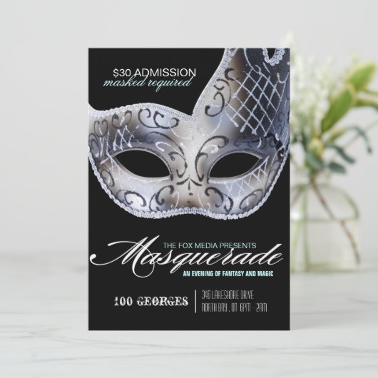 Uitnodiging Masquerade Party (Staand voorkant)