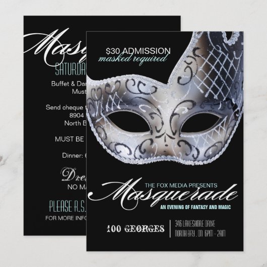 Uitnodiging Masquerade Party (Voorkant / Achterkant)