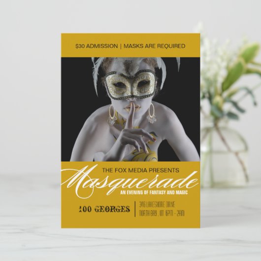 Uitnodiging Masquerade Party (Staand voorkant)