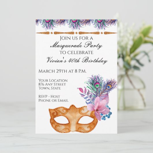 Uitnodiging Masquerade Party (Staand voorkant)