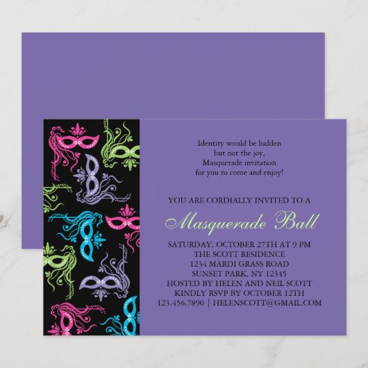 Uitnodiging Masquerade Party (Voorkant / Achterkant)