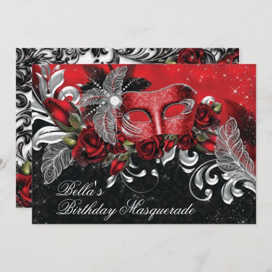 Uitnodiging Masquerade Party (Voorkant / Achterkant)