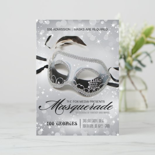 Uitnodiging Masquerade Party (Staand voorkant)