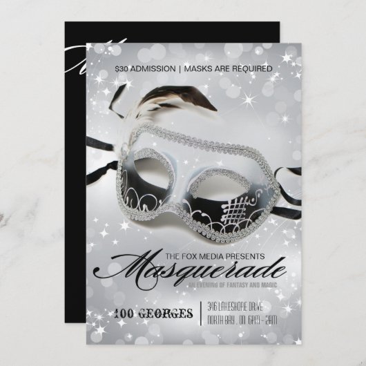 Uitnodiging Masquerade Party (Voorkant / Achterkant)