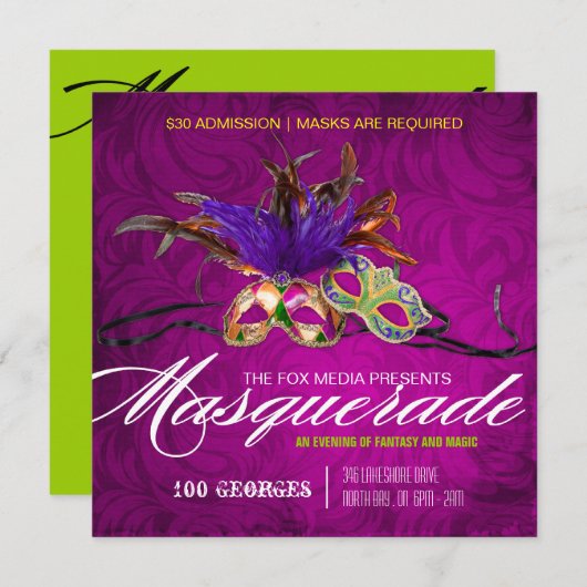 Uitnodiging Masquerade Party (Voorkant / Achterkant)