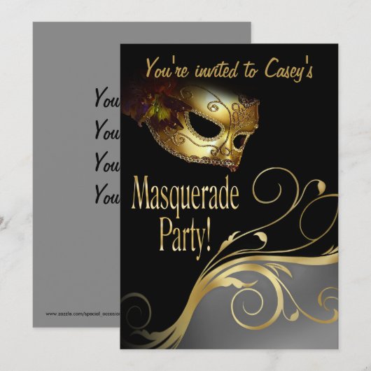 Uitnodiging Masquerade Party (Voorkant / Achterkant)