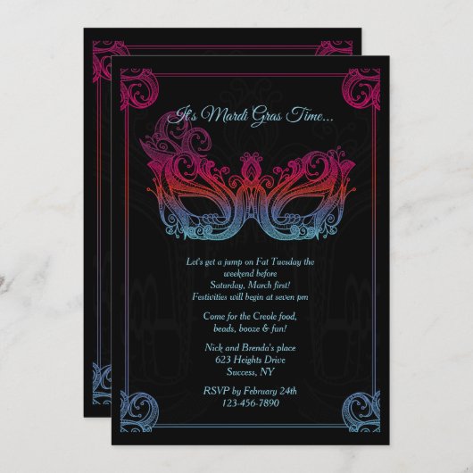 Uitnodiging Masquerade Party (Voorkant / Achterkant)