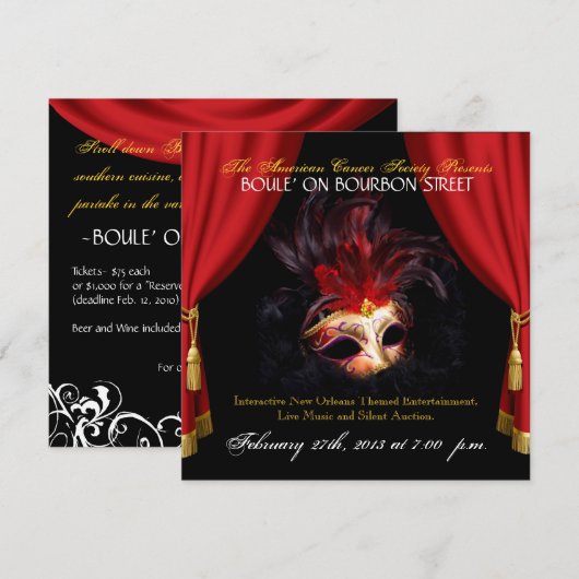 Uitnodiging Masquerade Party (Voorkant / Achterkant)