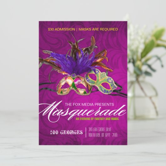 Uitnodiging Masquerade Party (Staand voorkant)