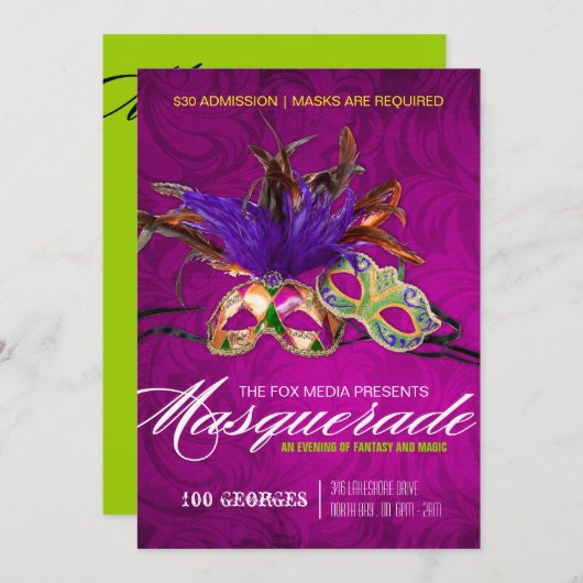 Uitnodiging Masquerade Party (Voorkant / Achterkant)