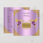 Uitnodiging Mauve Goud Juweel Vogels (Voorkant / Achterkant)
