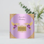 Uitnodiging Mauve Goud Juweel Vogels (Staand voorkant)