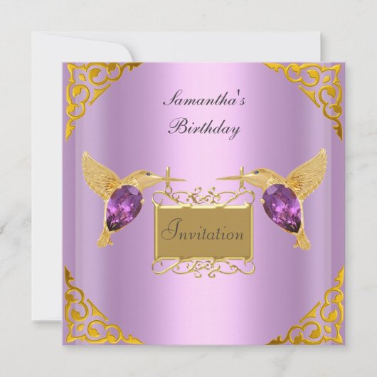 Uitnodiging Mauve Goud Juweel Vogels (Voorkant)