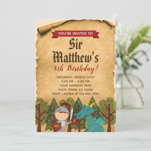 Uitnodiging Medieval Knight (Staand voorkant)