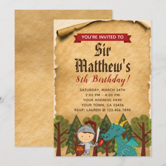 Uitnodiging Medieval Knight (Voorkant / Achterkant)