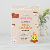 Uitnodiging meisje smore kamp thema (Staand voorkant)