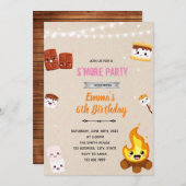 Uitnodiging meisje smore kamp thema (Voorkant / Achterkant)