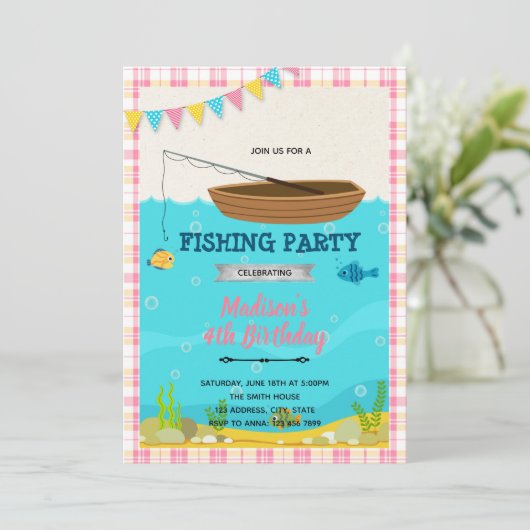 Uitnodiging meisje vissen (Staand voorkant)