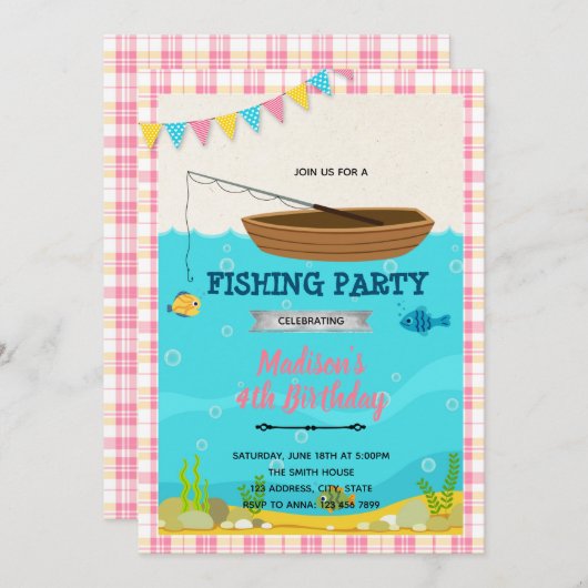 Uitnodiging meisje vissen (Voorkant / Achterkant)