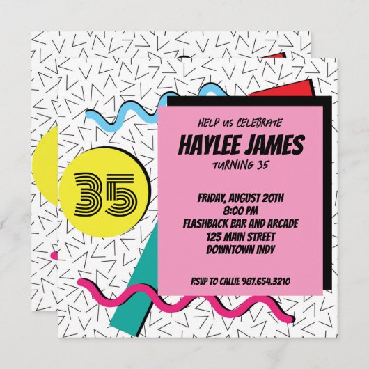 Uitnodiging met 80's 90's Modern Retro Memphis-pat (Voorkant / Achterkant)