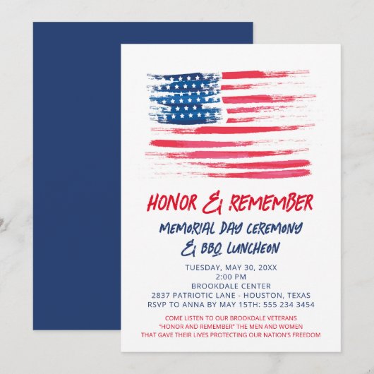 Uitnodiging met Amerikaanse vlag en patriottische  (Voorkant / Achterkant)