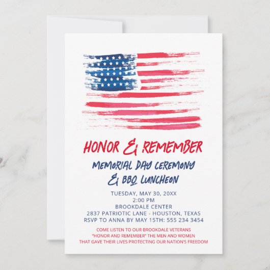 Uitnodiging met Amerikaanse vlag patriottisch them (Voorkant)