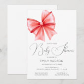 Uitnodiging met bewerkbare rode strik Coquette (Voorkant / Achterkant)