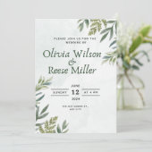 uitnodiging met bladeren en elegante groene plante (Staand voorkant)