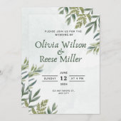 uitnodiging met bladeren en elegante groene plante (Voorkant / Achterkant)