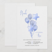 Uitnodiging met blauwe ballonnen (Voorkant / Achterkant)