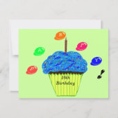 Uitnodiging met blauwe cupcake snoepjes voor 16e v (Voorkant)