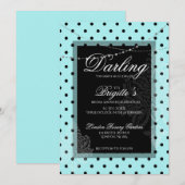 Uitnodiging met blauwe en zwarte polka stippen (Voorkant / Achterkant)