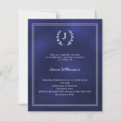 Uitnodiging met blauwe monogramkrans voor alle lee (Voorkant)