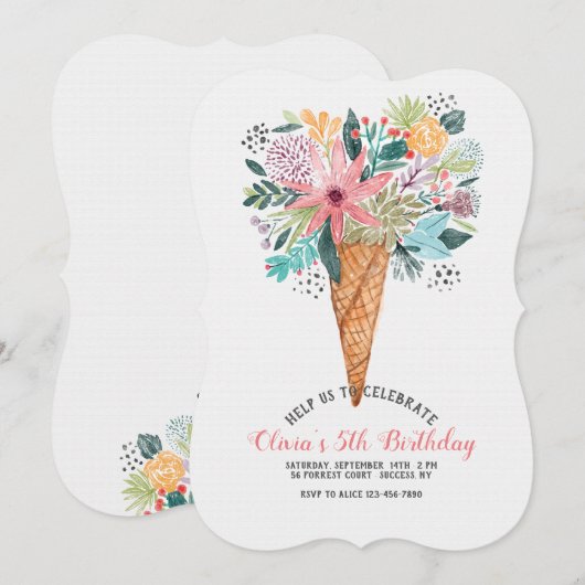 Uitnodiging met bloemenkegel (Voorkant / Achterkant)