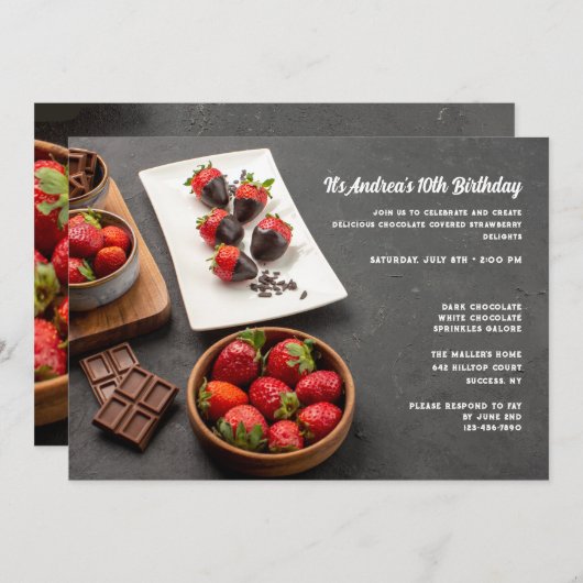 Uitnodiging met Chocolade Aardbeien (Voorkant / Achterkant)