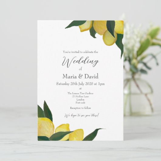 Uitnodiging met citroenen in olieverf (Staand voorkant)