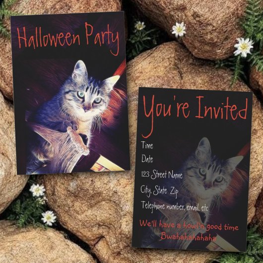 Uitnodiging met close-up foto van kat Kitty Aglow