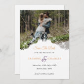 Uitnodiging met cursieve rand en foto om de datum  (Voorkant / Achterkant)