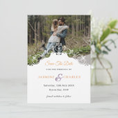 Uitnodiging met cursieve rand foto save the date (Staand voorkant)