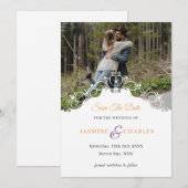 Uitnodiging met cursieve rand foto save the date (Voorkant / Achterkant)