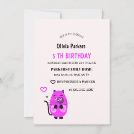 Uitnodiging met cute paarse kat