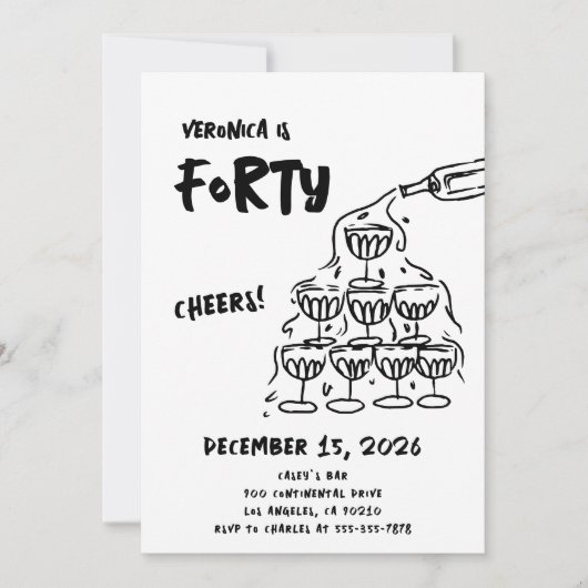 Uitnodiging met de hand getekende champagne voor 4 (Voorkant)