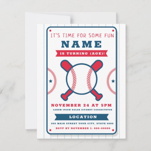 Uitnodiging met een sporthaven van de dag: honkbal (Voorkant)